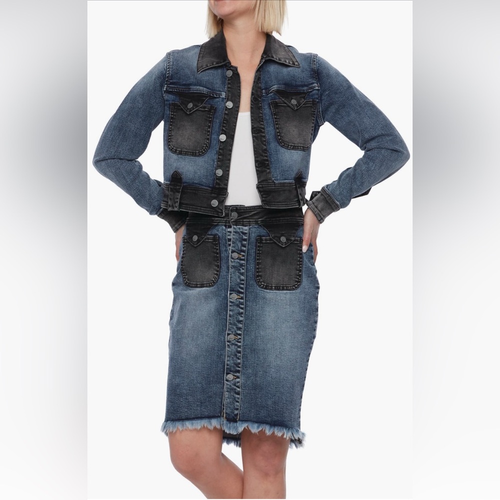 NWOT Hampton Two-Tone Crop Denim Jacket By Wash Lab